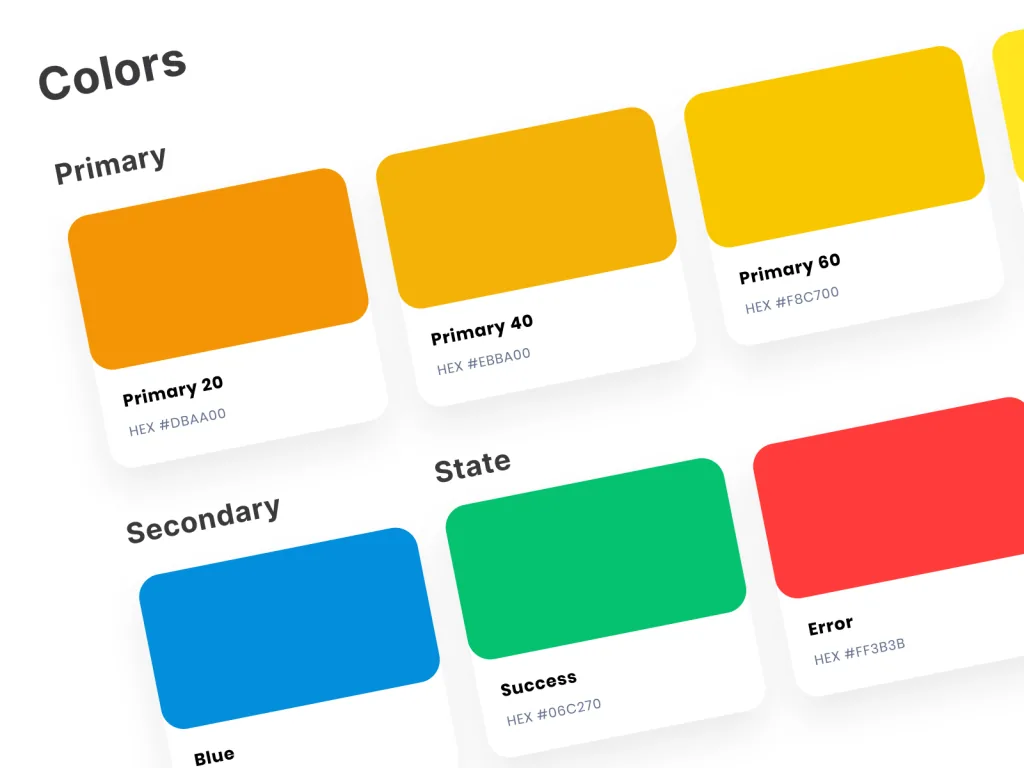 Close-up of colour palette swatch cards for a design system